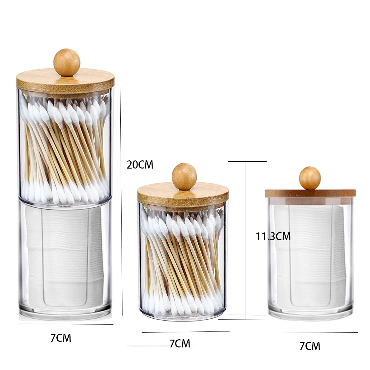 Almacenamiento de hisopo de algodón cubierta de bambú acrílico contenedor redondo portátil cosmético algodón puff caja de almacenamiento hisopo de algodón removedor de maquillaje caja de algodón