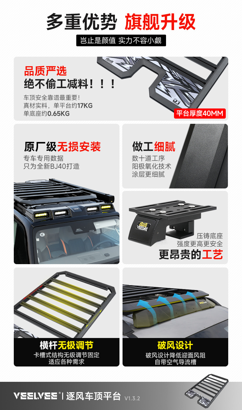 Brand New Bj40 Wind-Chasing Roof Rack Frame Off-Road Modification Folding Ladder Expansion Platform Side Tent Backpack