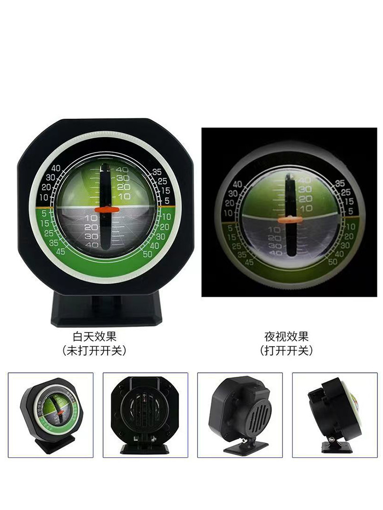 Car-mounted slope meter, off-road level meter, balance meter, angle measuring device with night-light compass, high-precision north indicator