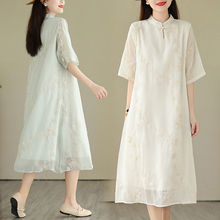外贸法国原单高级感复古刺绣国风连衣裙女夏季气质减龄改良旗袍裙