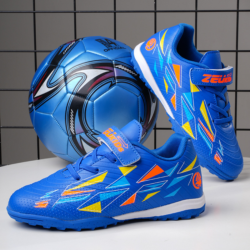 跨境儿童足球鞋免系带魔术贴TF橡胶底中小学生人工草坪训练鞋批发