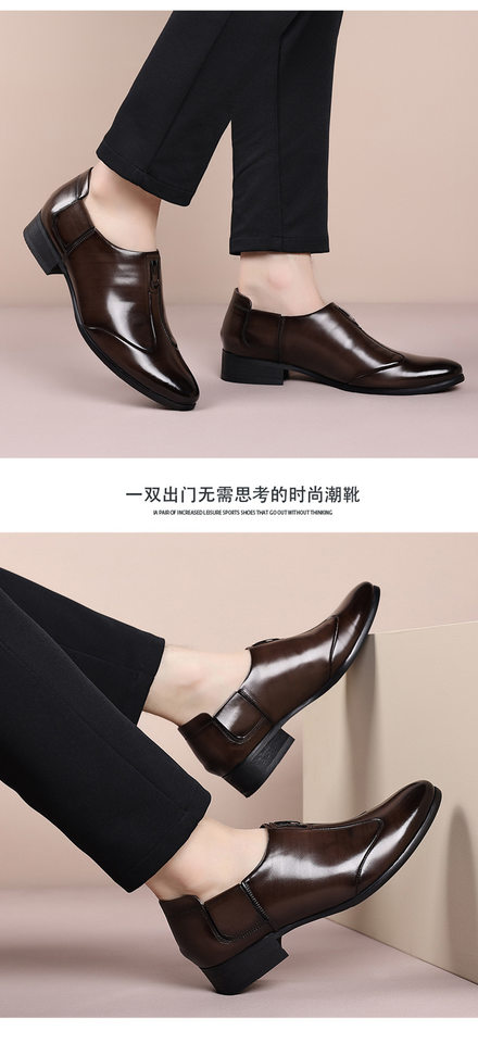 Giày da nam công sở mũi nhọn da bò lớp đầu, giày lười đế gỗ — Màu nâu, màu đen chi tiết 16