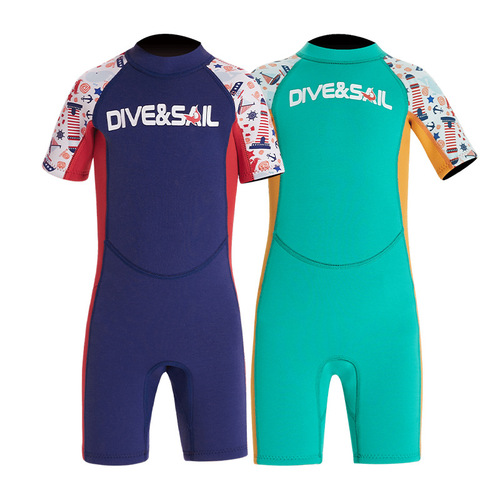Children's wetsuit warm 2.5MM short-sleeved one-piece wetsuit for men, middle and large children thickened cold-proof swimming and surfing suit