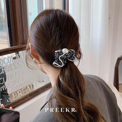 preeKr茶歇晚祷~韩系黑白小碎花珍珠花边大肠发圈女发绳2025新款