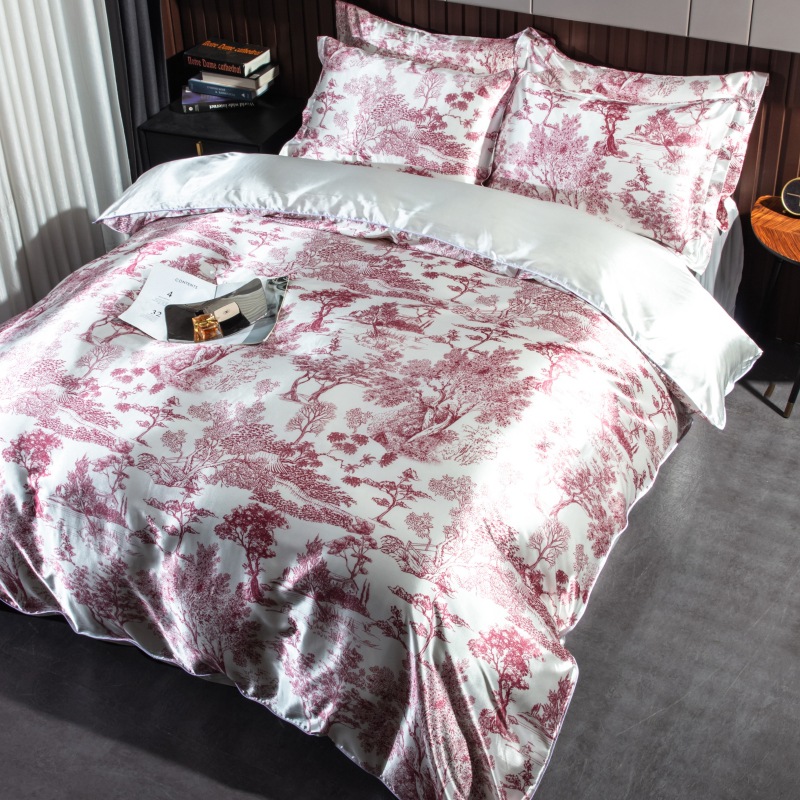 Minimalist Leopard Washed Ice Silk Bed Sheet Single Piece Silky Sleeping Naked Light Luxury High-end Ice Silk Pillowcase Four-piece Set Wholesale