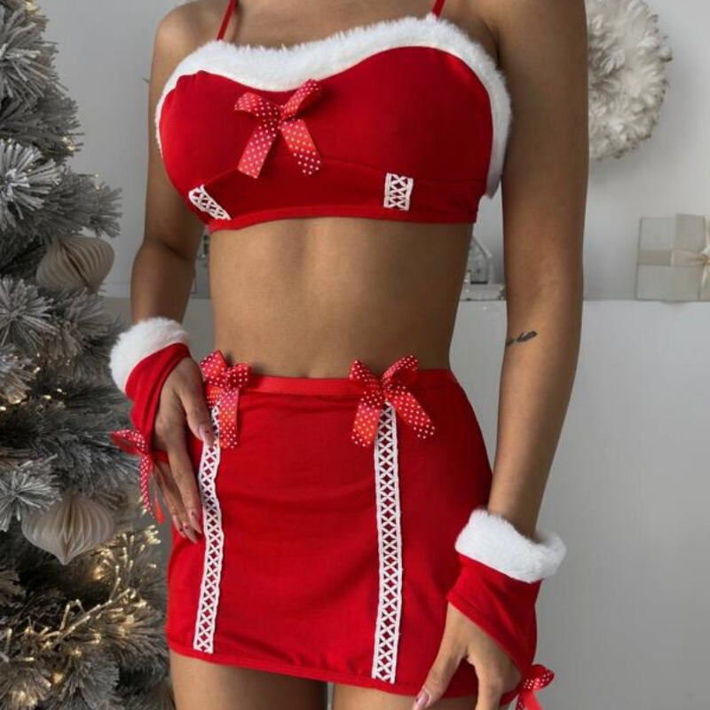 Europe and the United States Cross-border Christmas Thanksgiving New Independent Station Plush Wrap Chest Hanging Neck Bow Fun Four-piece suit Set