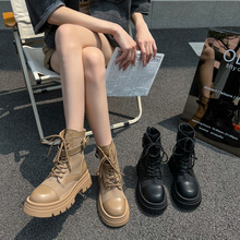 女式短靴2023夏季新款粗跟網面透氣馬丁靴鏤空厚底紗網涼靴潮