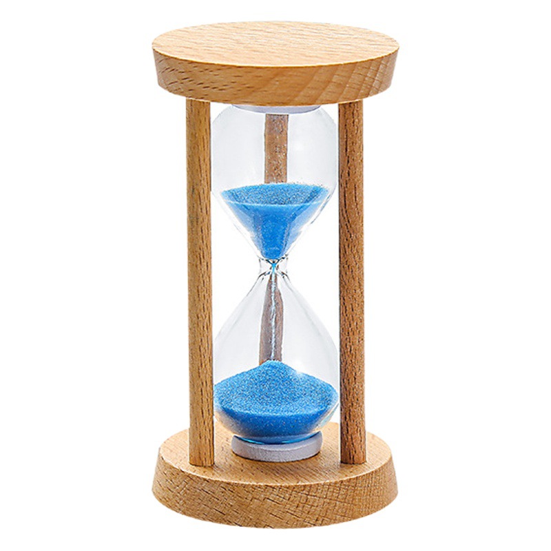 Creativo 5 minutos de tres columnas de madera redonda reloj de arena temporizador sala de estar de escritorio decoración del hogar regalo de los niños