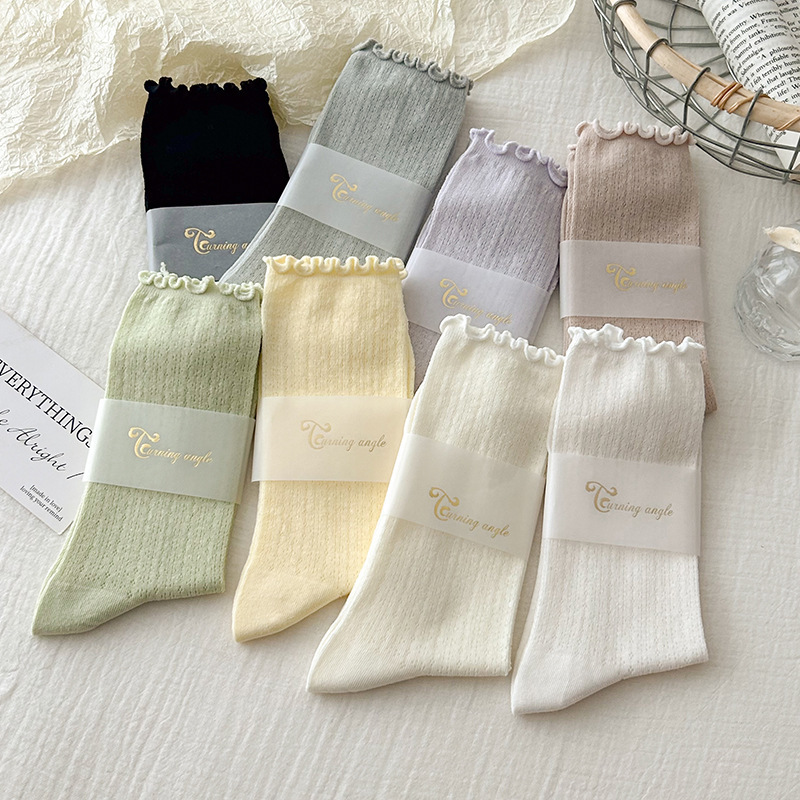 Medium Socks Summer Thin Women's Stacking Socks Cotton Socks Boneless Mesh Breathable Lace Moon Socks Ear-edged Socks