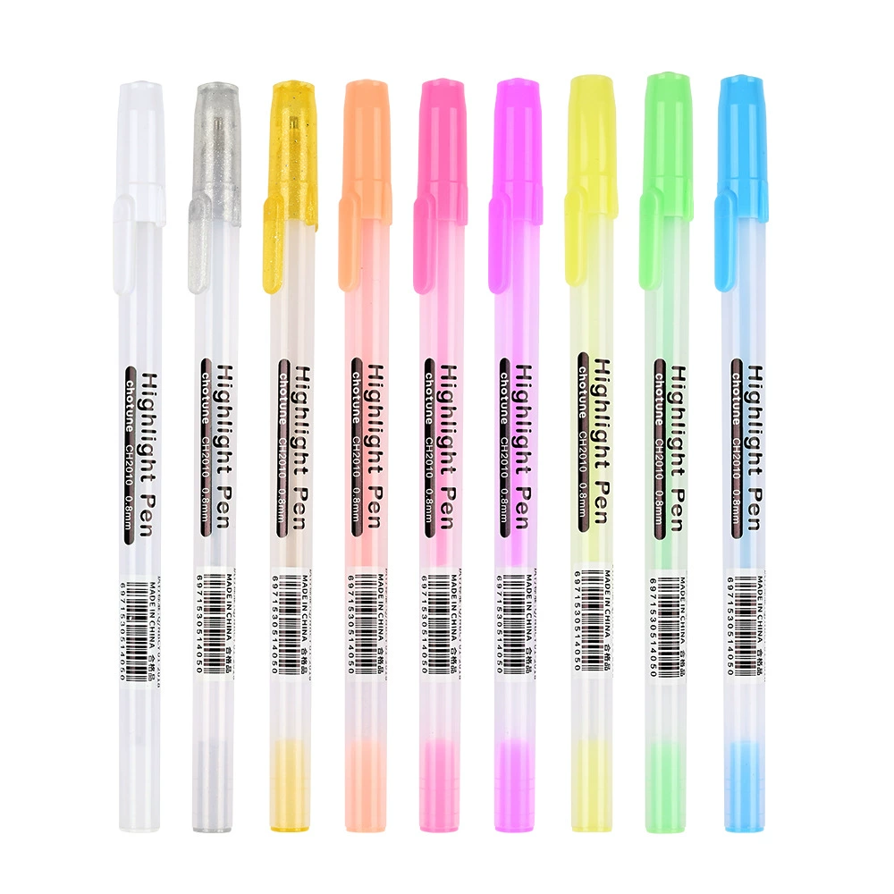 White highlighter, art liner, rollerball pen, scheduler