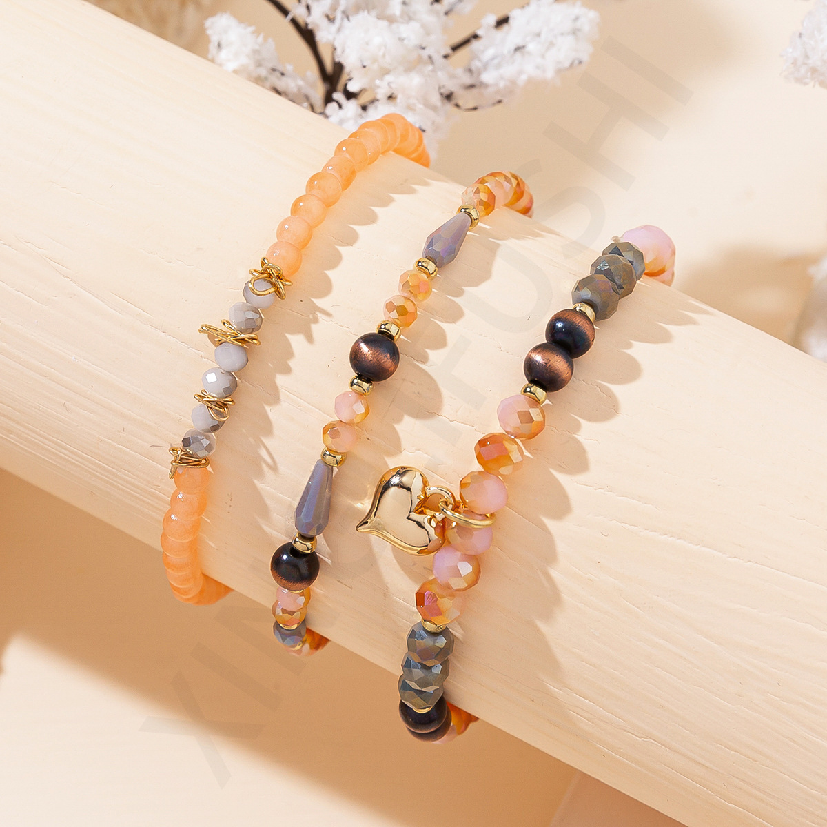Fashion Round Heart Shape Artificial Crystal Beaded Bracelets 1 Piece