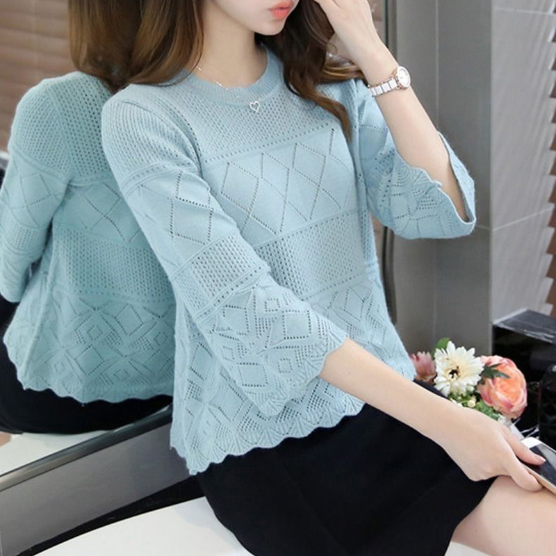 Solid color fashionable knitted summer short sweater