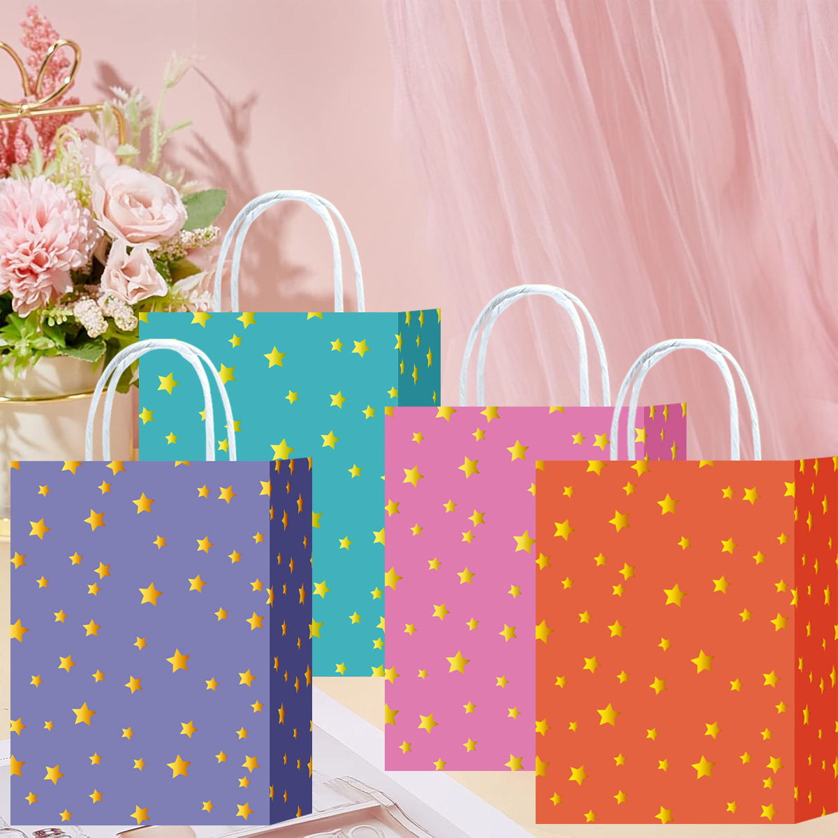 跨境星星款牛皮纸袋子生日派对礼品袋聚会宴会礼物服装手提袋批发