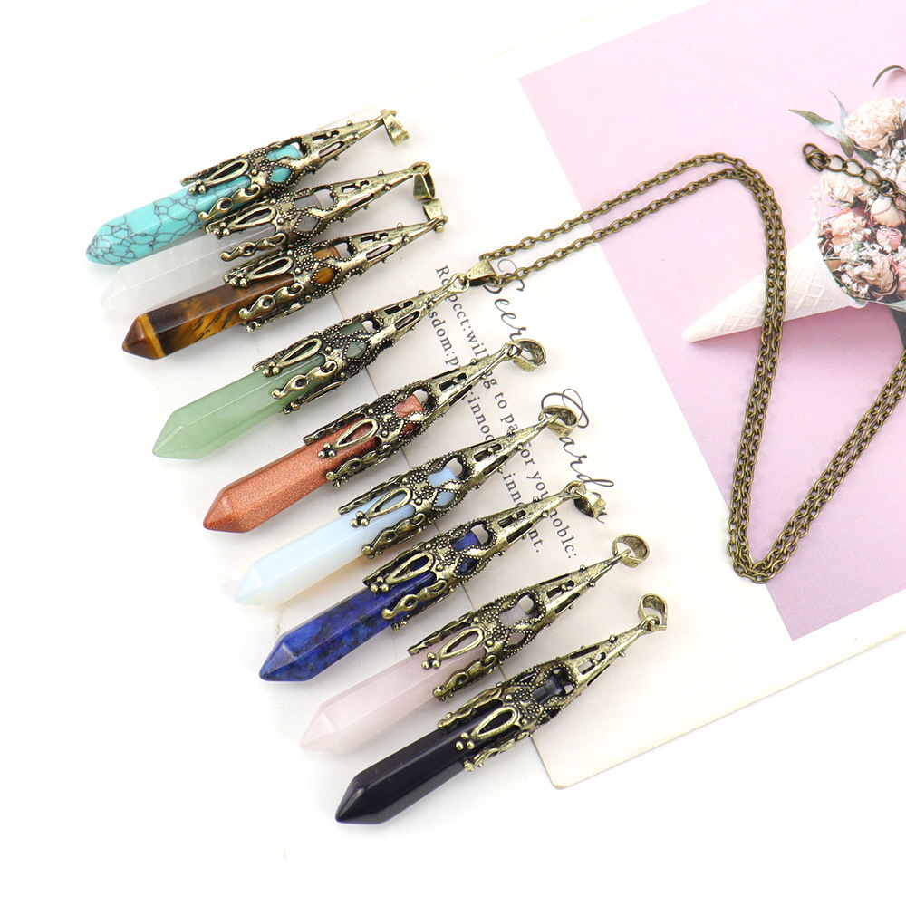 1 Piece Quantity Casual Simple Style Hexagon Prism Crystal Agate Pendant Necklace Long Necklace In Bulk