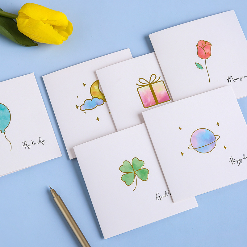 Tarjeta de felicitación simple y fresca, tarjeta de felicitación en blanco de cumpleaños simple y creativa, tarjeta de regalo manuscrita al por mayor.