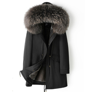 Haining 2025 Winter New Style Shearling Parka Jacket for Men with Detachable Fur Lining, Mid-Length Mink Fur Lining