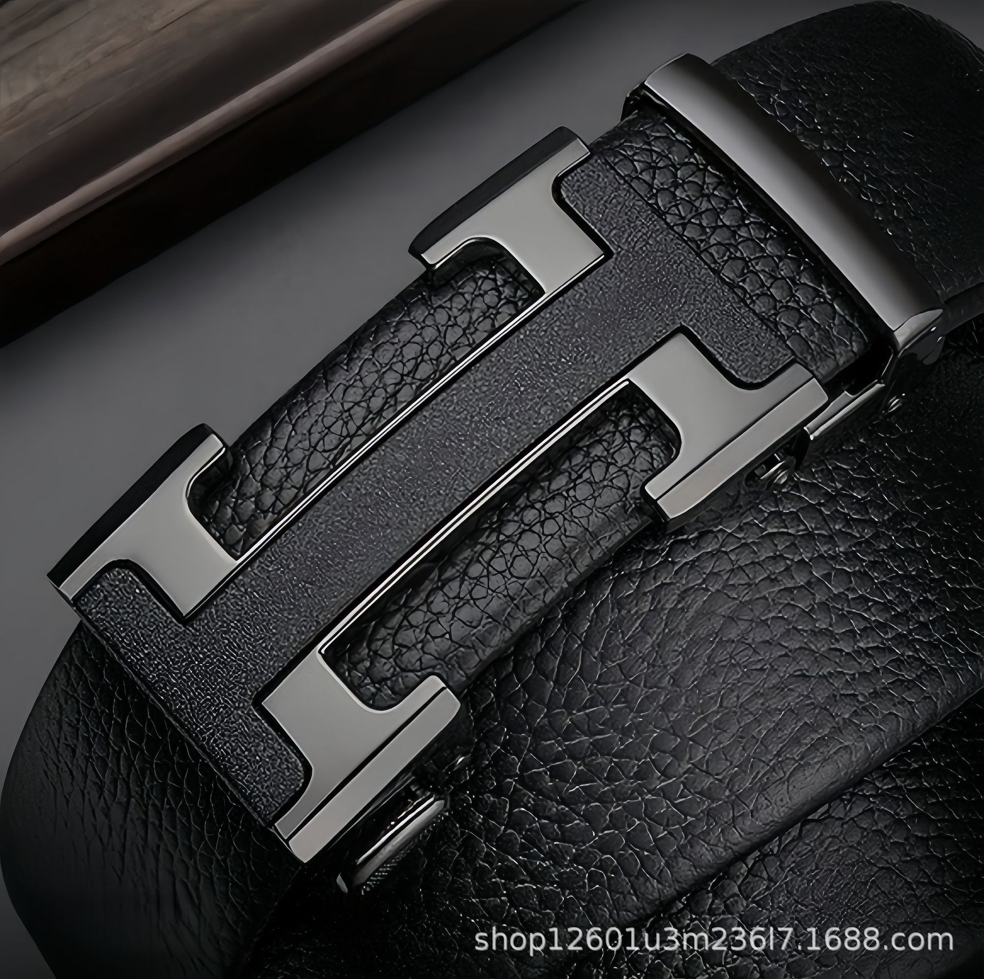 Top-grain Leather Men's Belt with H Buckle Genuine Cowhide Automatic Buckle Youth Simple Fashion Waistband