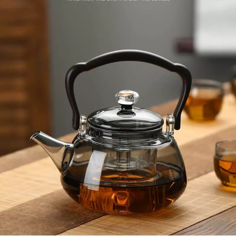 透黑高硼硅玻璃蒸煮一体星空煮茶壶茶水分离泡茶壶提梁壶渐变蒸汽
