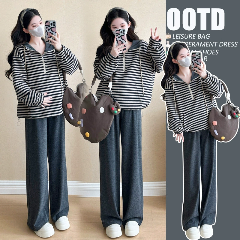 Одежда для беременных ленивый ветер в полоску с капюшоном