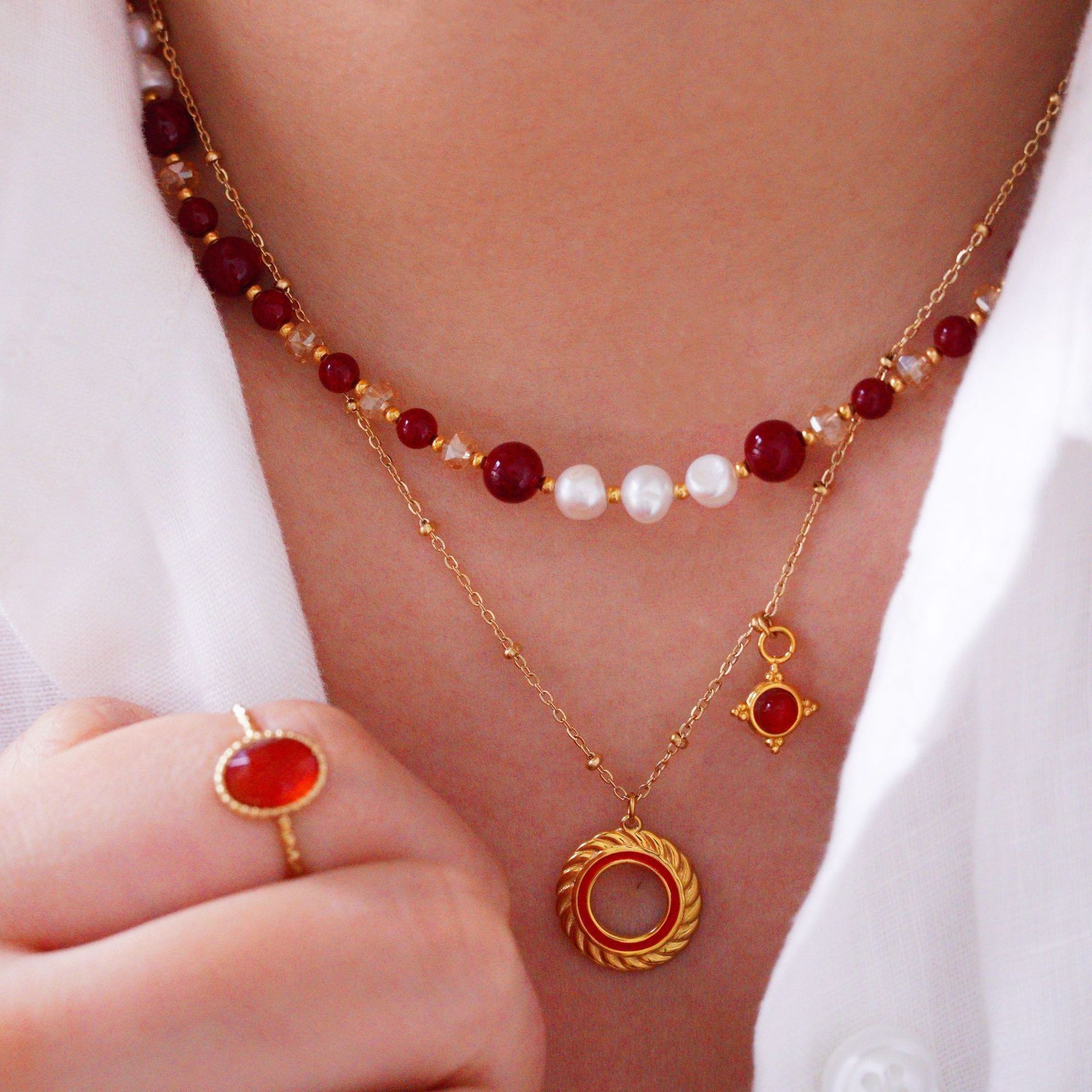 Elegant Lady Simple Style Natural Stone Titanium Steel Geometric Plating Women's Jewelry Set display picture 1