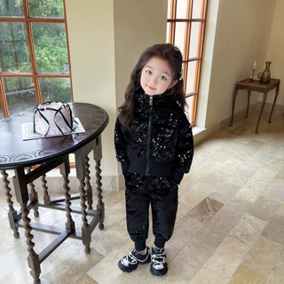 女童秋装套装2026新款时尚洋气儿童亮片衣服春秋女童装运动两件套