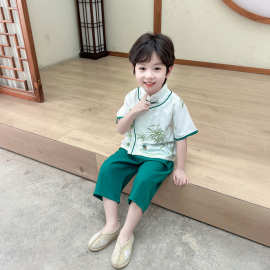 小男孩童装夏款新品儿童汉服唐装套装斜襟扣上衣裤子两件套表演服