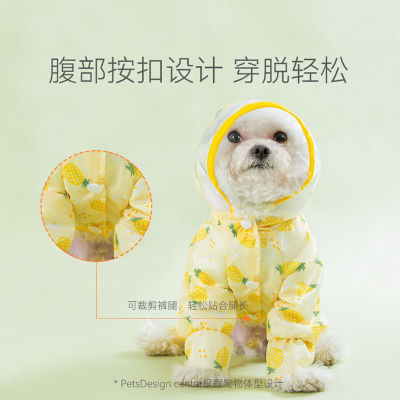 Estilo coreano fruta completa impresa perro impermeable de cuatro patas poncho todo incluido oso de peluche mediano y pequeño perro mascota ropa de día lluvioso