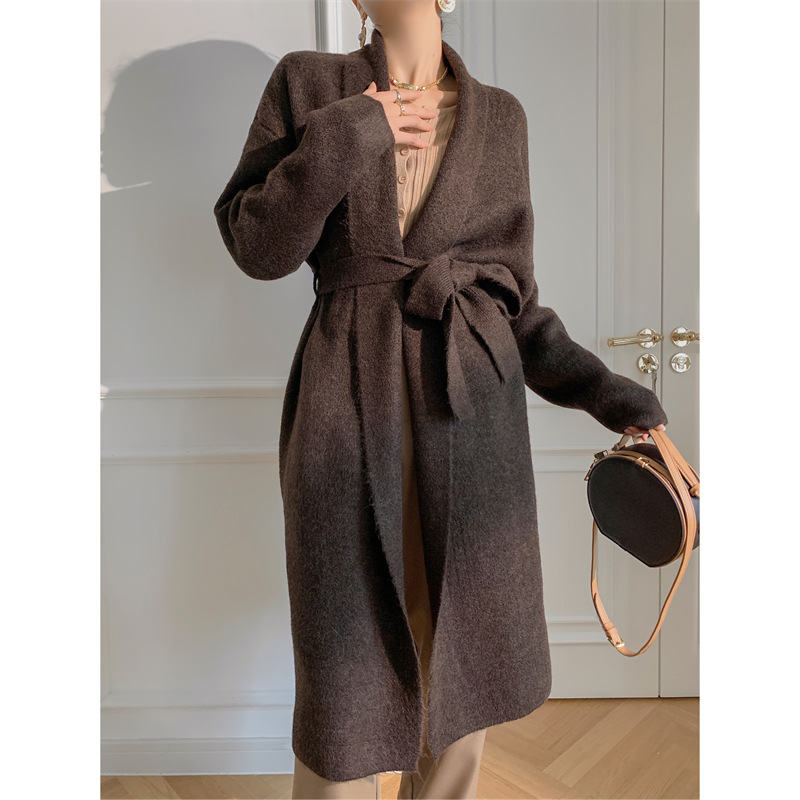 [Real shot with wool] early autumn temperament knitted sweater coat long drape soft waxy loose bathrobe cardigan