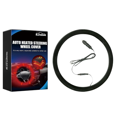 Rayhong Heated Car Handlebar Cover Universal Steering Wheel Cover Steering Wheel Hand Warmer Quick Heating Protective Cover (Steering wheel cover) - black-box-38cm