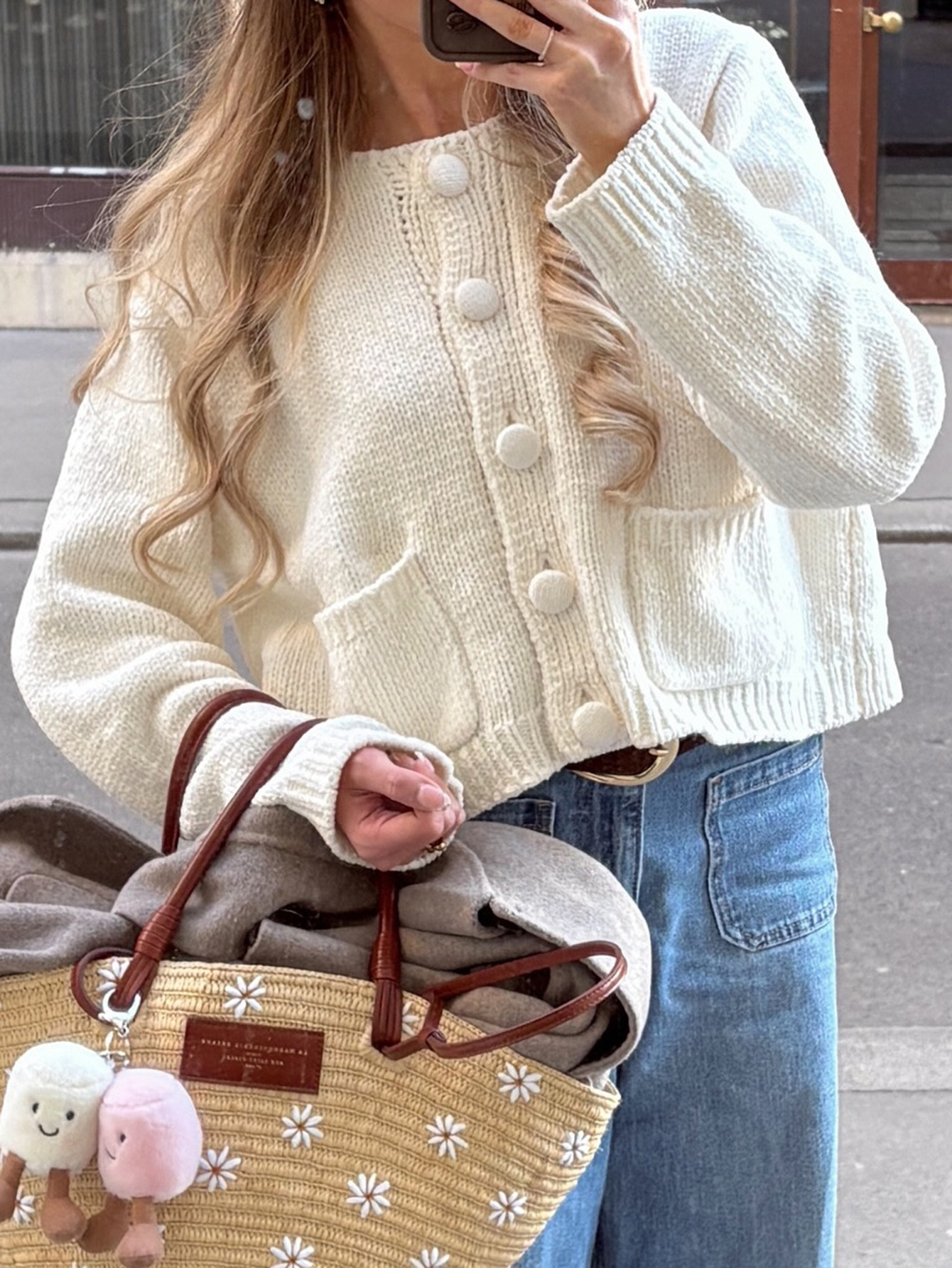 Kaikuo2025 otoño y invierno transfronterizos Europa y América ropa de mujer casual simple botón diario de hombro suéter temperamento mujer Amazon