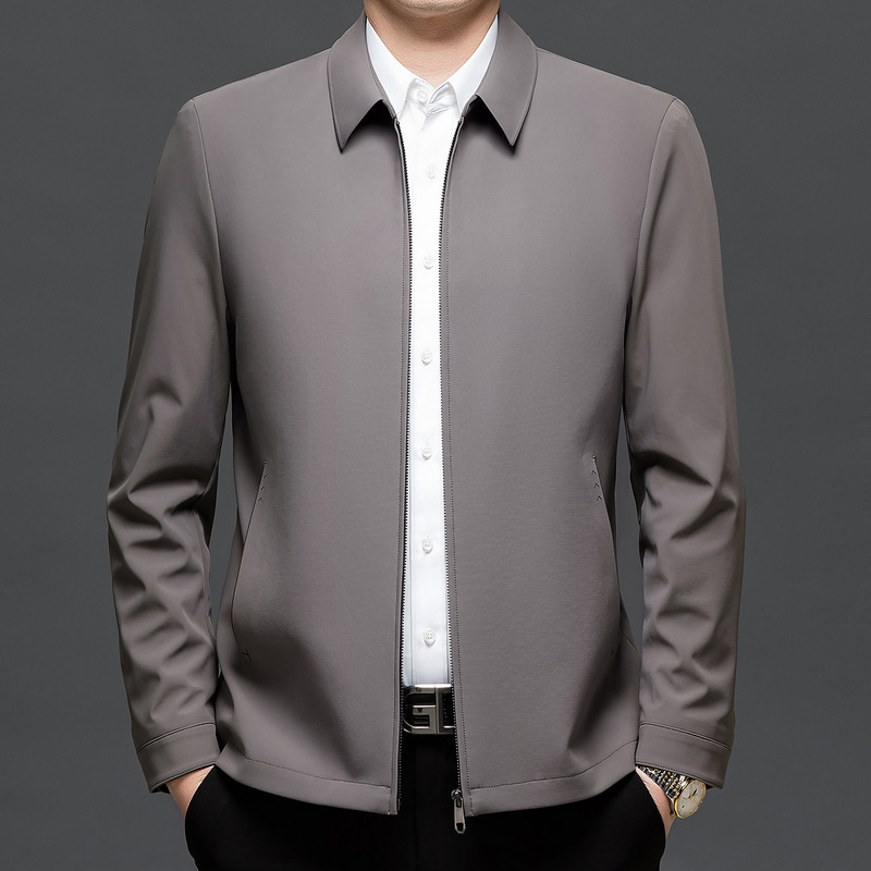 Milk silk zip-up jacket for men, 2026 autumn top, men's fashion trendy lapel coat, middle-aged and elderly men's clothing, dad's outfit