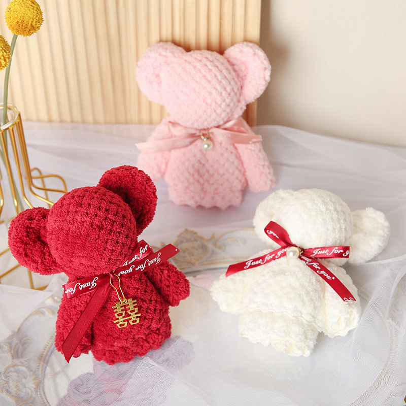 30*30 Coral Velvet Bear Towel Wedding Shop Gift Box Decoration Souvenir Small Gift Wedding Return Gift Cake Festive