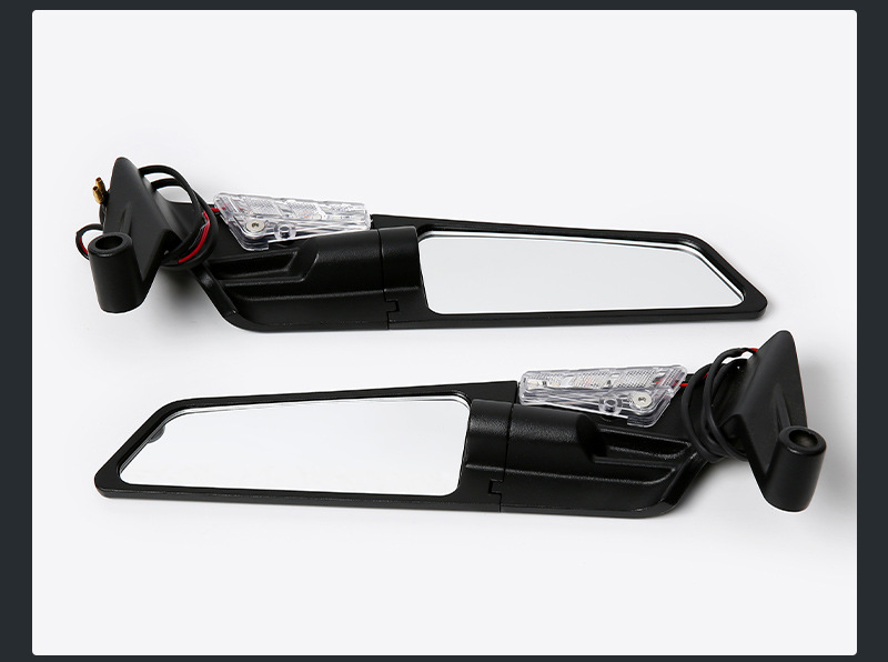 Motorcycle Modification Accessories Large Fixed Wing Black Shell Rearview Mirror with Light High-Definition Mirror Sports Car Reverse Mirror