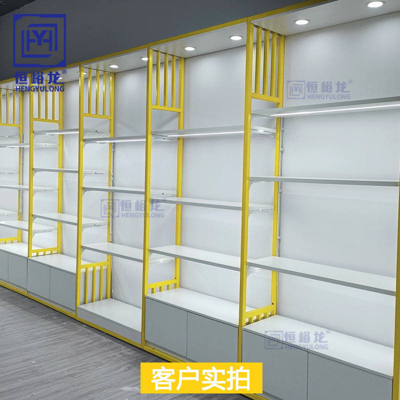 Estanterías de Exhibición para Supermercados, Estructura de Acero y Madera, Modelo Hengyu, Bolsas de Papelería Gruesas, Almacenamiento Personalizado para Cosméticos