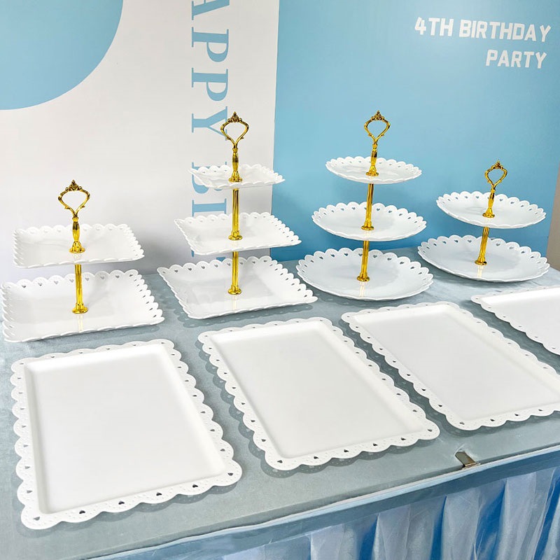 Decoración de postres de cumpleaños estante de exhibición de boda europea estante de frutas estante de pastel de plástico bandeja de bocadillos