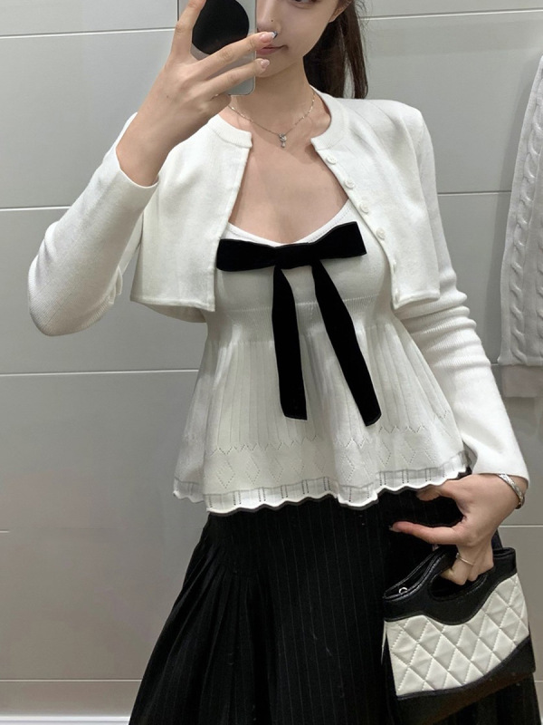 现货 古堡少女'针织开衫外套吊带套装初秋穿搭短上衣外套女秋款|undefined