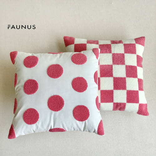 INS Xiaohongshu chessboard polka dot simple living room sofa embroidered bow pillow bedding decorative cushion