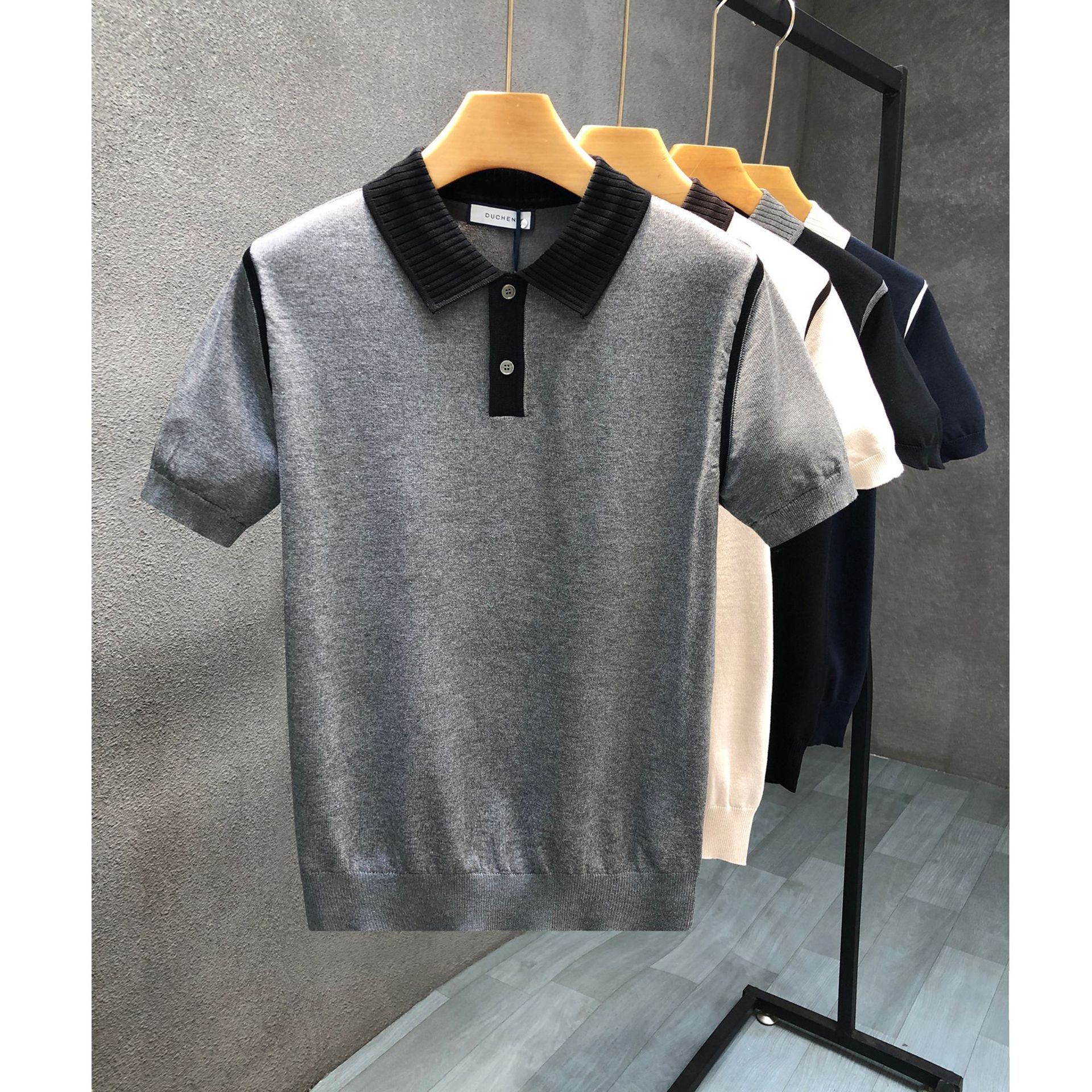 Polo camiseta de punto camiseta de manga corta camiseta de hombre paul línea tridimensional viejo qianfeng verano fábrica transfronteriza al por mayor image 3