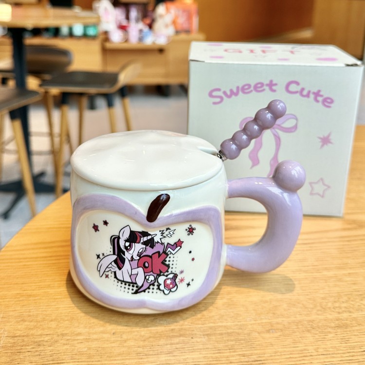 Pony Poly con tapa de marca taza de cerámica taza de agua doméstica taza de oficina taza de café encantadora de alto valor