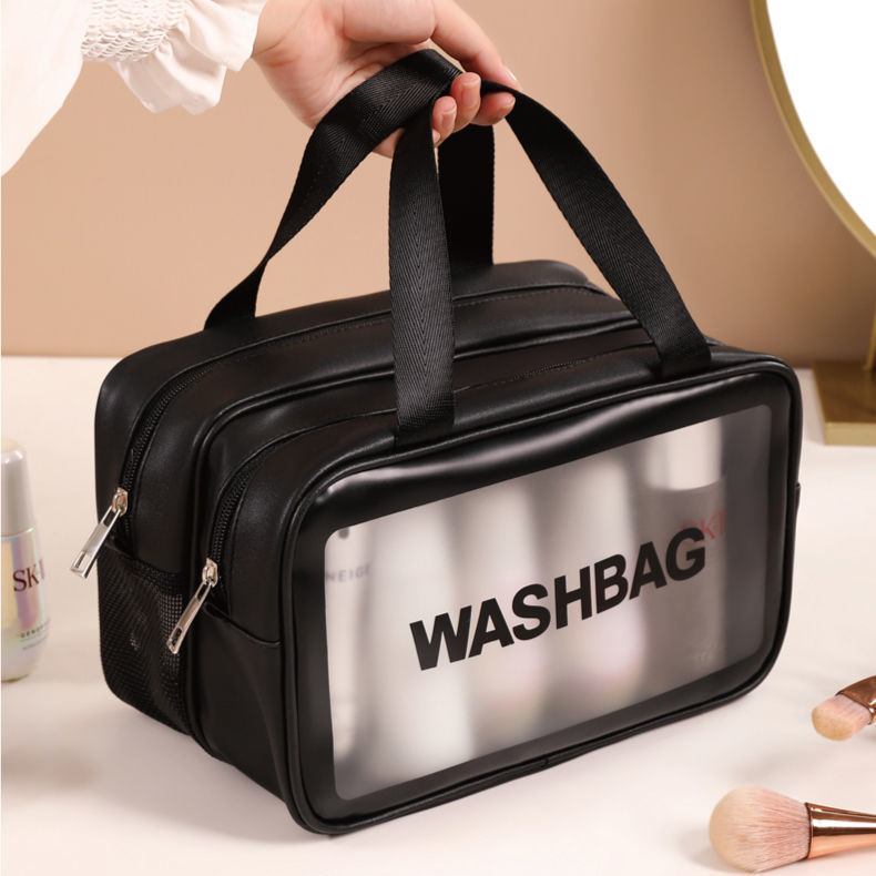 Bolsa personalizada de la fábrica, separación seca y húmeda, bolsa de aseo de doble capa, bolsa de maquillaje de PVC impermeable y transparente