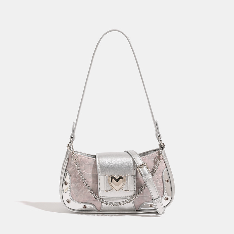 Sweet Cool Spicy Girl Style Niche Designer Summer Heart Baguette Underarm Bag for Women 2025 New Trendy Crossbody Small Square Bag