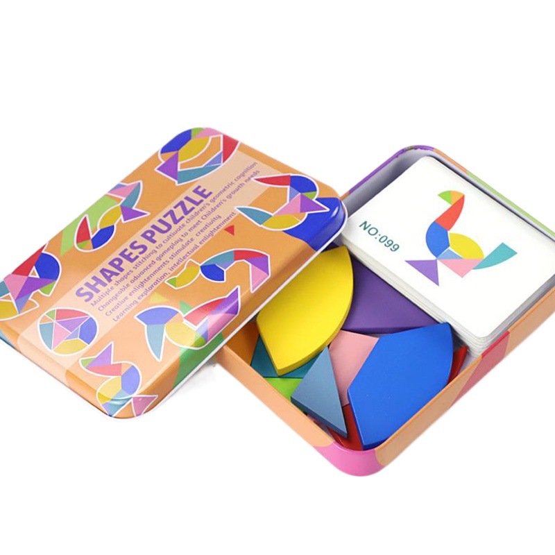 Juego de rompecabezas Tangram de hierro transfronterizo, juego de cuatro juguetes educativos de madera multifuncionales y creativos para niños, rompecabezas intelectuales, material didáctico para jardín de infancia