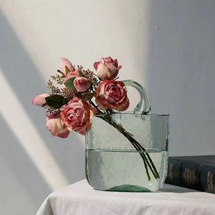 Internet Celebrity Creative Bag Hand Basket Glass Vase Transparent Hydroponic Flower Arrangement Vase Flower Table Decoration Fish Tank