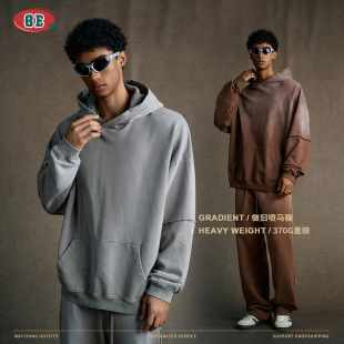 Be Men's 2025 Autumn European and American High Street Heavyweight Oversized Vintage Gradient Color Fake Two-Piece Hooded Sweatshirt for Men