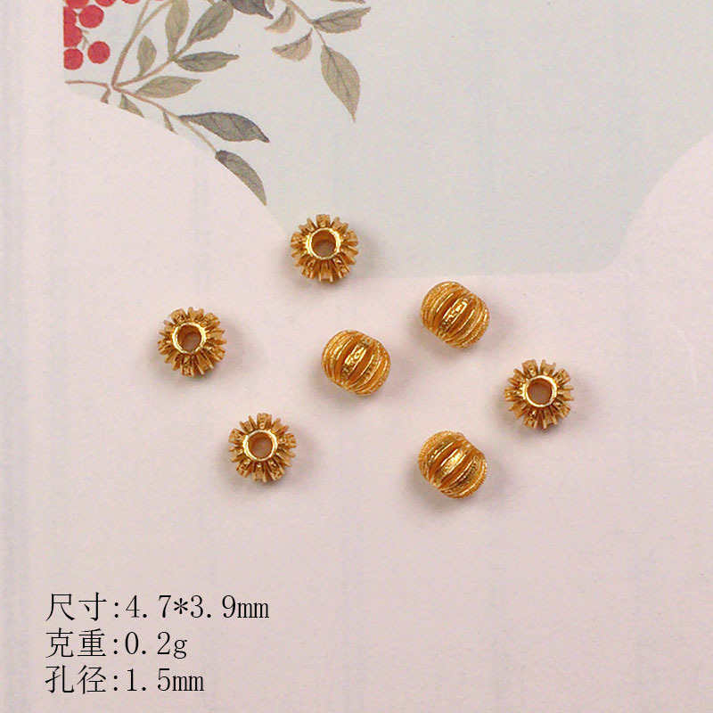 S925 Silver Gold-Plated Spacer Beads Walnut Zaki Fu Character Silver Beads Accessories Bracelet Necklace DIY Handmade Semi-Finished Products