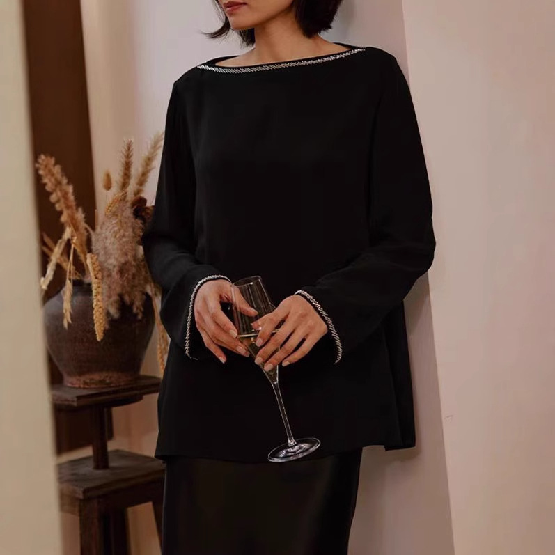 2025 Silk Velvet Pure Handmade Beading Design Round Neck Simple