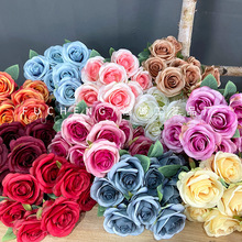10头保加利亚玫瑰仿真花7头9头玫瑰家居软装摆放假花高端外贸出口