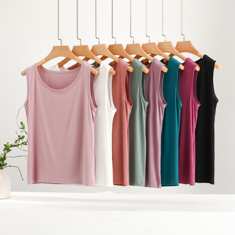 Summer Bitter Cotton Widened Shoulder Strap Anti-running Light Casual Vest Loose Round Neck Women's All-match Simple Base Shirt Summer Bitter Cotton Widened Shoulder Strap Anti-running Light Casual Vest Loose Round Neck Women's All-match Simple Base Shirt