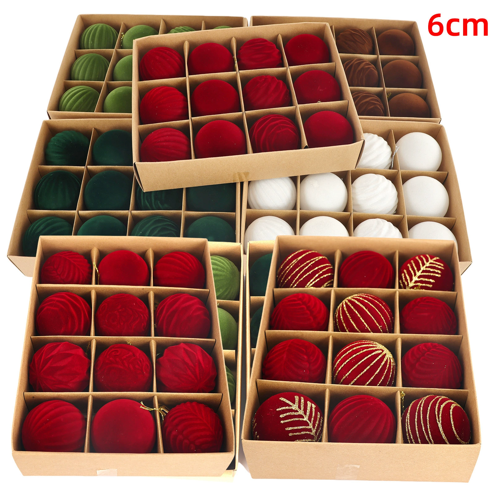 Трансграничная оптовая продажа различных флокированных рождественских шаров 6 см 12 подвесок для украшения рождественской елки Рождественские подвесные шары для украшения окон