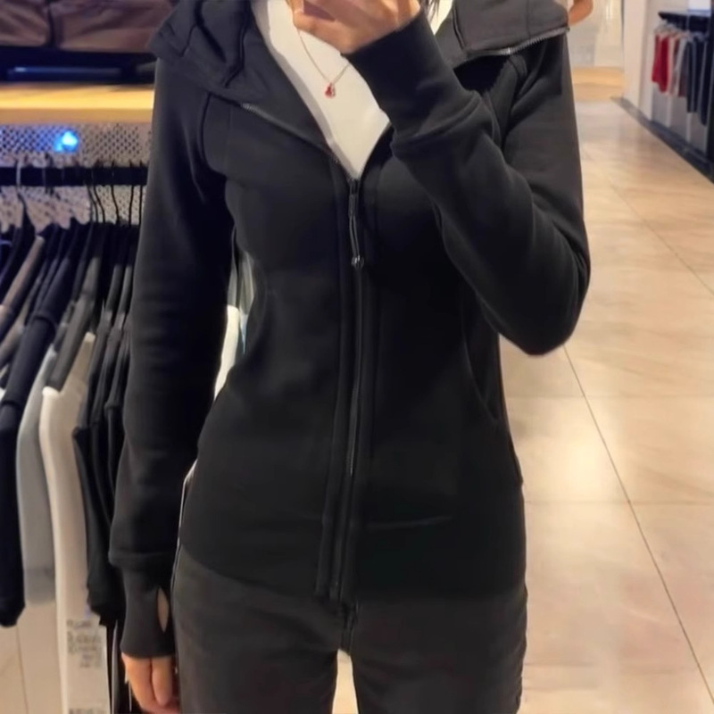 Spring Jacket Women's Black Sweatshirt Spring Autumn Winter 2026 New Slim Fit Sports Short Hooded Tight Yoga Top Spring Jacket Women's Black Sweatshirt Spring Autumn Winter 2026 New Slim Fit Sports Short Hooded Tight Yoga Top